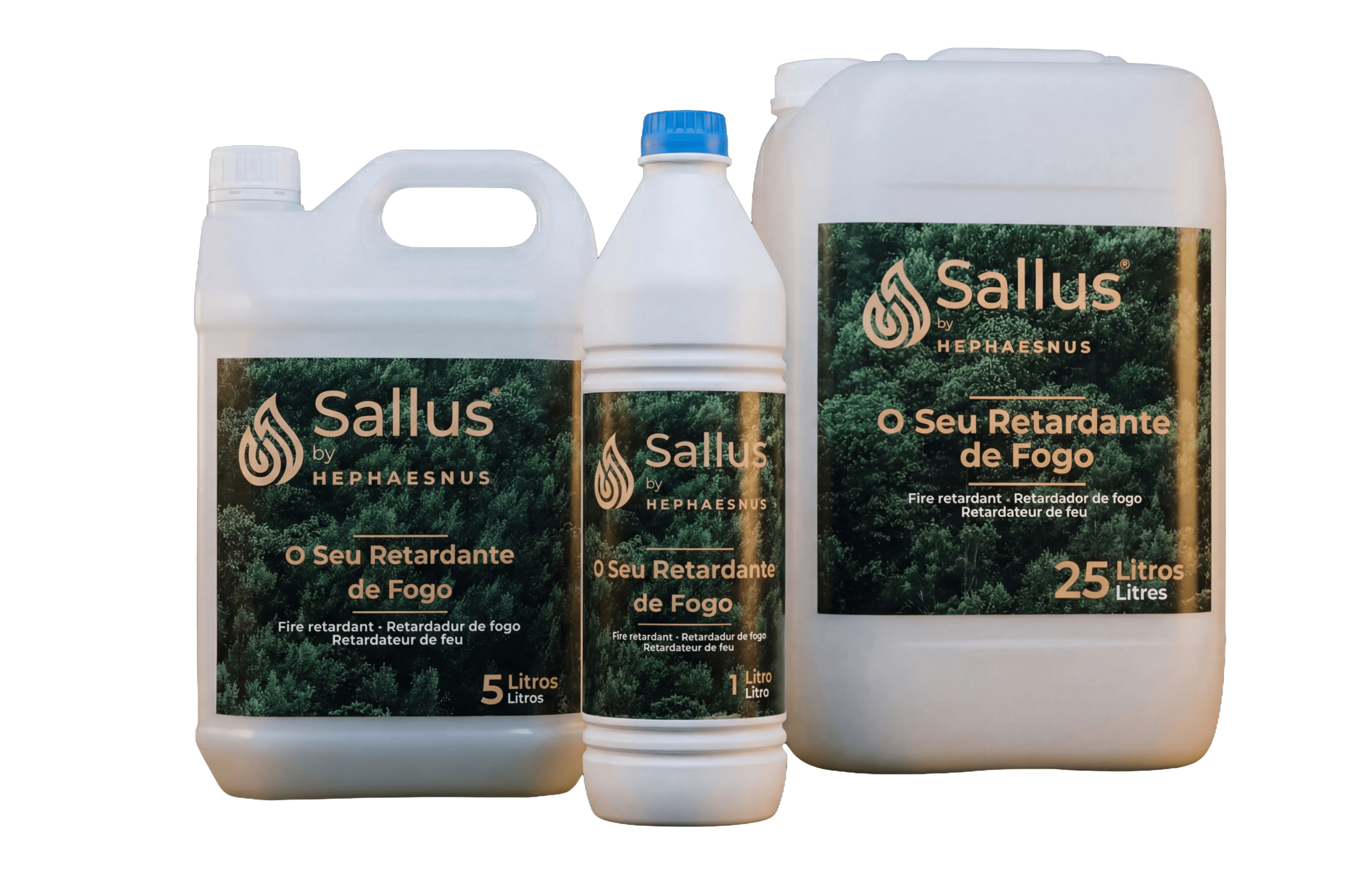 Sallus Retardant — Gama completa 1L, 5L e 25L de gel retardante de fogo